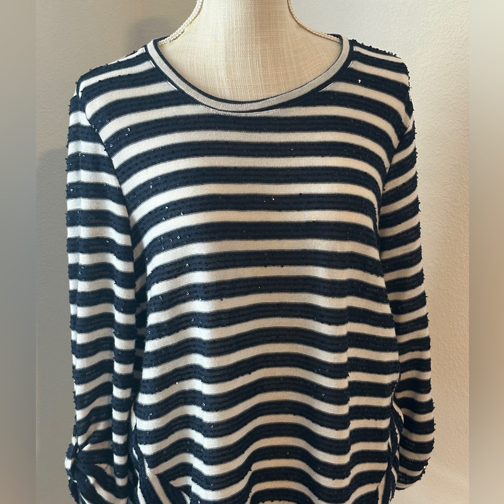 Ruby Rd. Sequined Navy and White Women's Striped Top